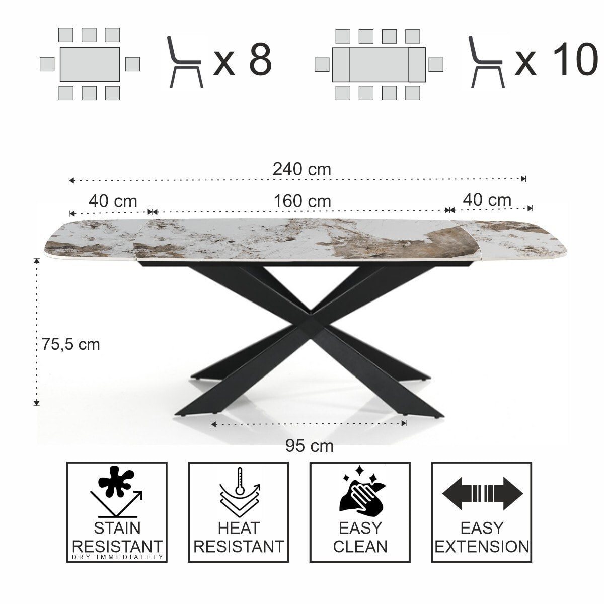 Tomasucci GEMY 160 ONICE MARBLE - Table ovale extensible NOIRE