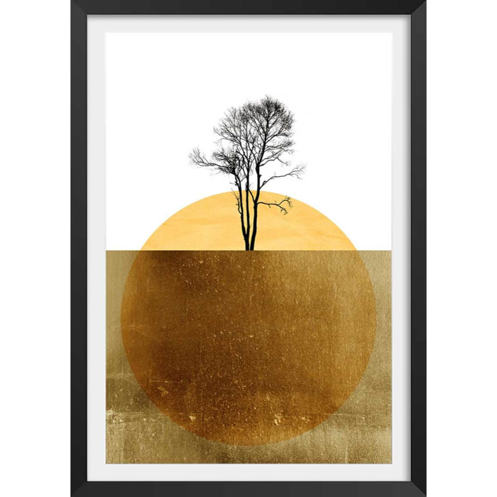 Affiche graphique Golden ocean Affiche + cadre en bois - Noir