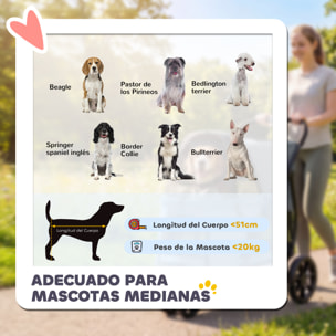 Carrito para Perros Plegable, Cochecito para Perros Medianos con 3 Ruedas, Ventanas de Malla, Cojín Lavable, Bolsilo, Correas de Seguridad, Frenos, Todo Terreno, Carga 20 kg, 92x63x95 cm, Gris