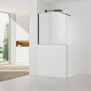 Pare-muret 120x100cm Paroi en verre Crystal Glass® 8 mm anticalcaire, avec bras et profilés noir mat (SATBWIS120PRC)