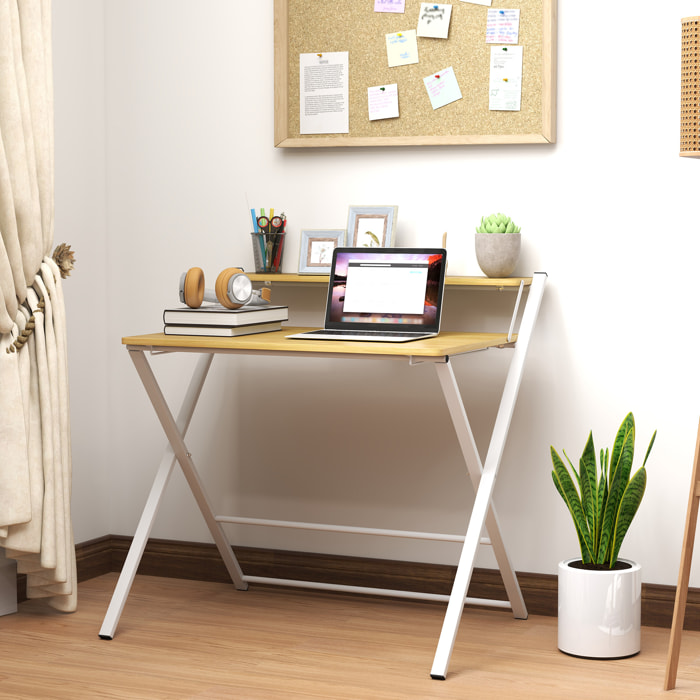 Escritorio Plegable Mesa de Escritorio Plegable con Estante Abierto Escritorio Pequeño para Estudio Hogar Oficina 86x66x82 cm Natural