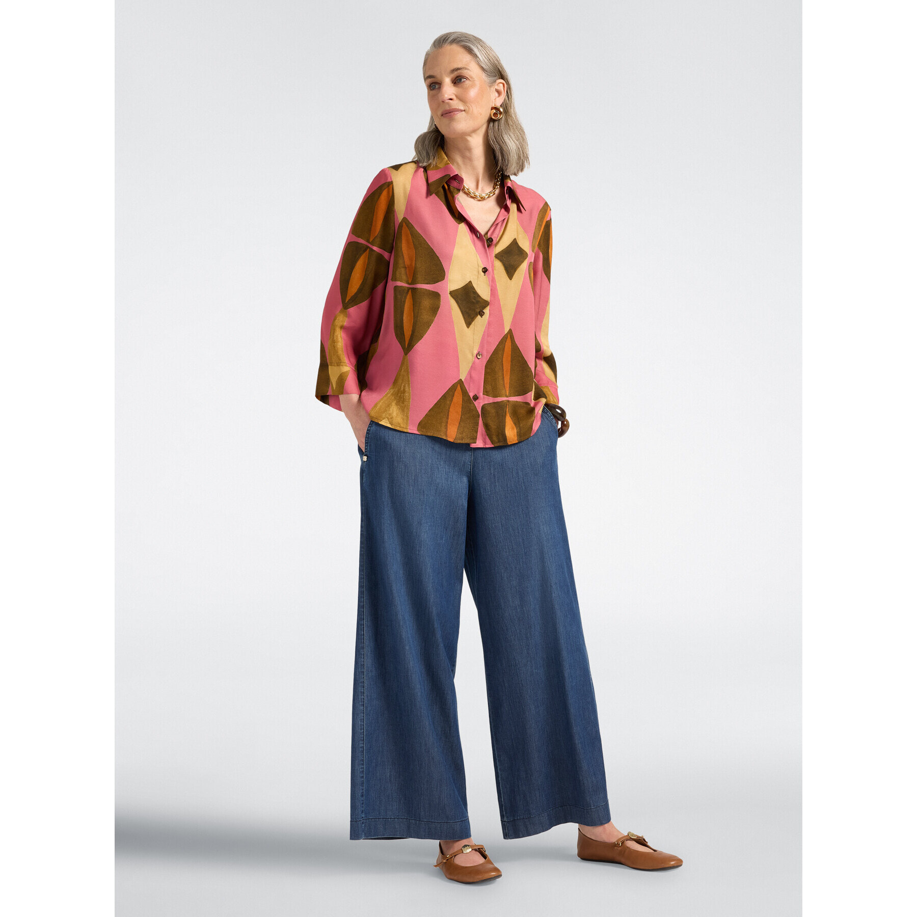 Elena Mirò - Camicia ampia in viscosa stampata - Rosa
