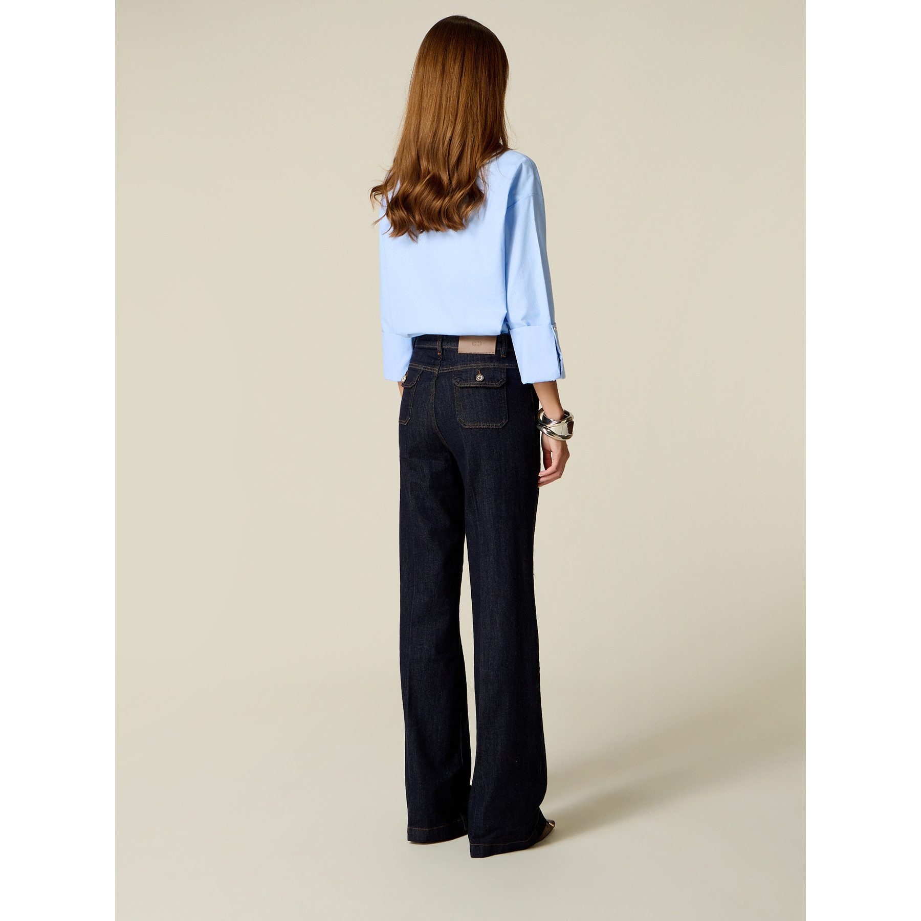 Oltre - Jeans flare con tasche a patta - Blu