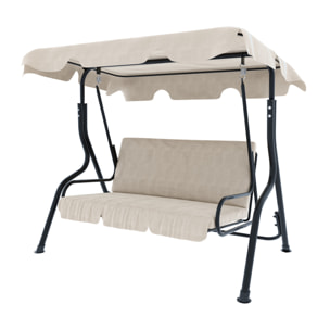 Dondolo 3 Posti Algarve Con Tettuccio Parasole Regolabile Cuscini Imbottiti Struttura Robusta In Acciaio Da Giardino 170 x 110 x 153 cm Beige