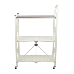 Carito de almacenaje plegable de 3 estantes con ruedas color blanco