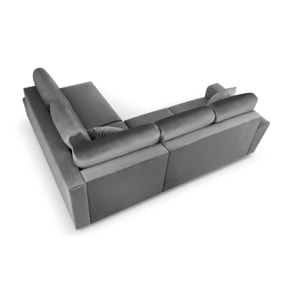 Canapé d'angle droit convertible avec coffre de rangement "Kyoto" 5 places en velours gris clair