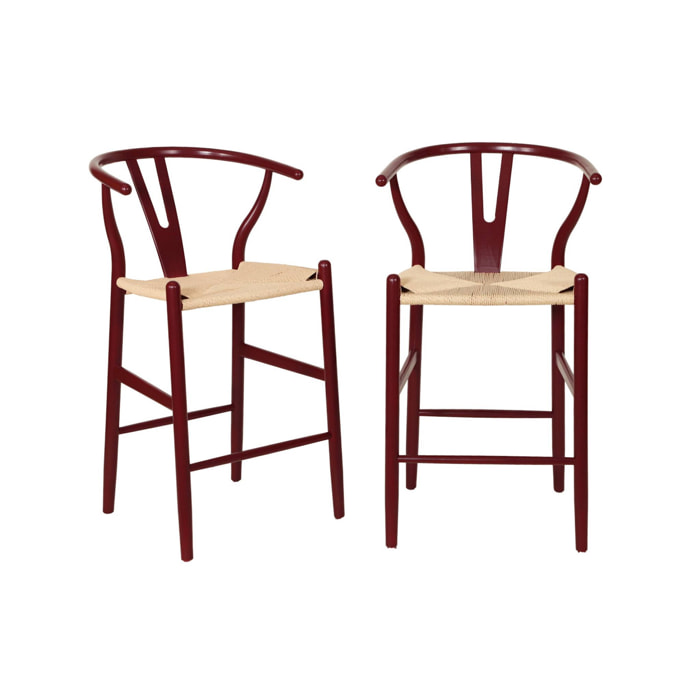 Tabouret de bar vintage bois de hêtre et cordes (lot de 2) CECILE