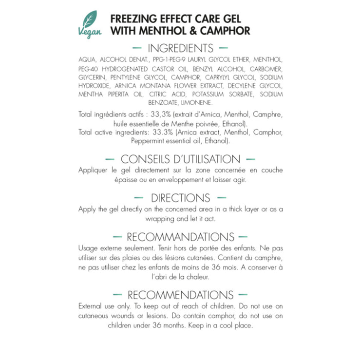 MEDICAFARM - Gel de soin CRYO-K - Gel de Soin "effet froid intense" - Menthol & Camphre - Sans paraben - Lot de 2 tubes 125 ml