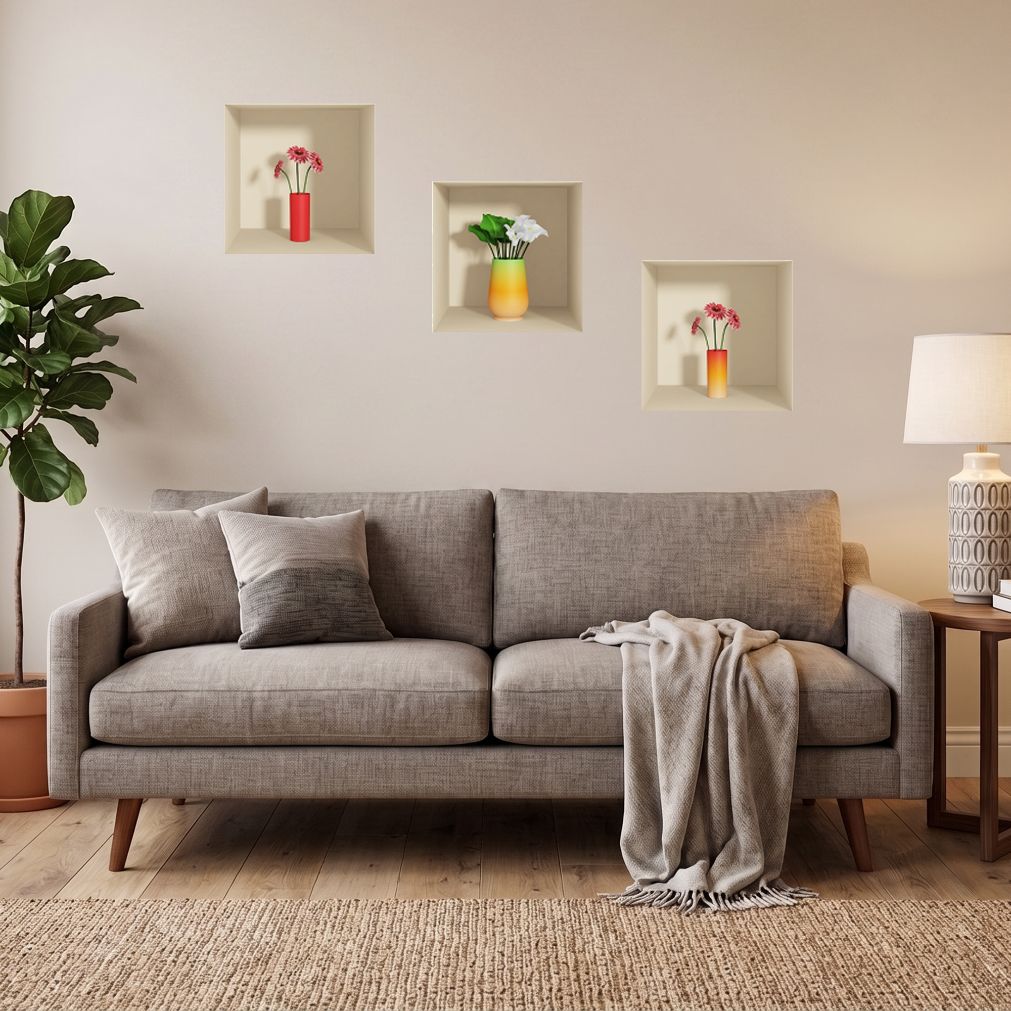 Stickers muraux 3D | Sticker Mural Autocollant effet 3D fleurs rouge et blanc - Stickers adhésifs 3D Chambre Salon Trompe l'oeil