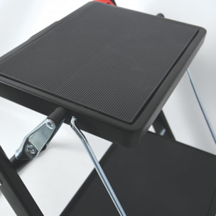 Escalera plegable de 2 Peldaños en acero de color negro, Antideslizante y ligera