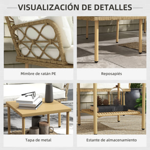 Conjunto de Jardín de Ratán Sintético Juego de 3 Piezas Muebles de Jardín con 1 Sofá de 2 Plazas 1 Sofá Esquinera y 1 Mesa de Centro Metálica para Patio Natural y Crema