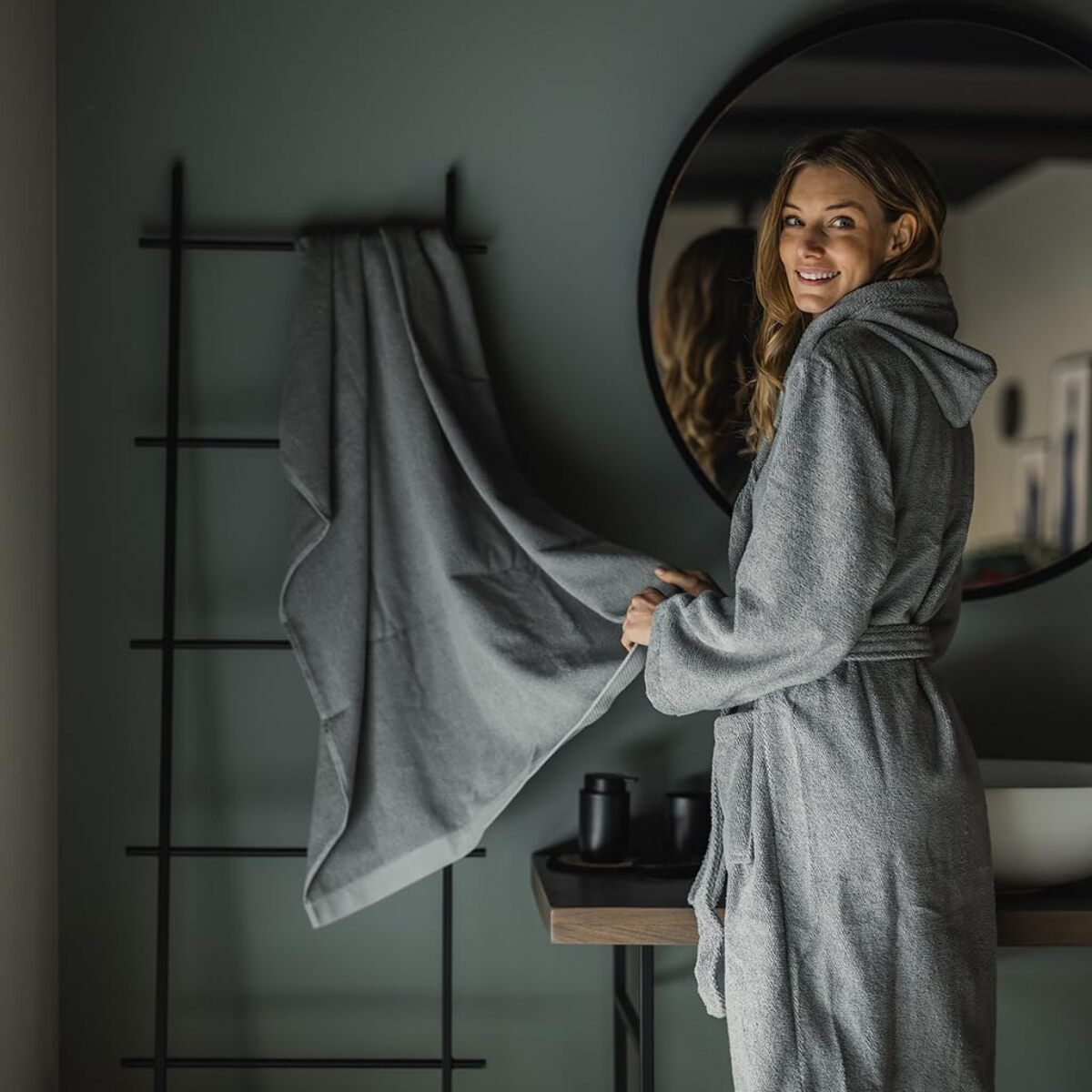 INTRECCI HOME Accappatoio Uomo e Donna, in Puro Cotone Jacquard 500 g, , Morbidezza Extra, Avvolgente, con Cappuccio e Tasche, Elegante e Confortevole,