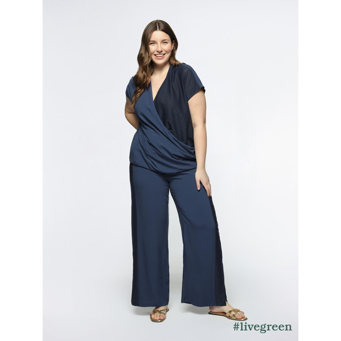 Fiorella Rubino - Blusa cruzada de viscosa ECOVERO™ - Azul