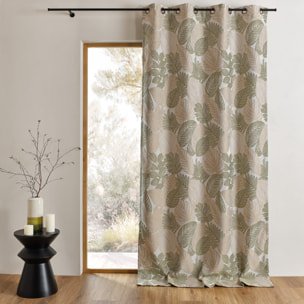 Rideau jacquard en poly-coton à motifs feuilles - Kaki