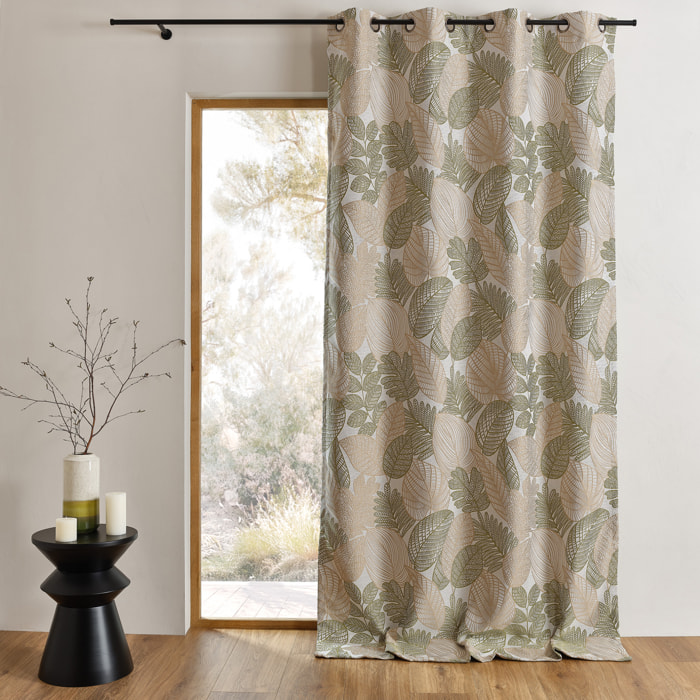 Rideau jacquard en poly-coton à motifs feuilles - Kaki