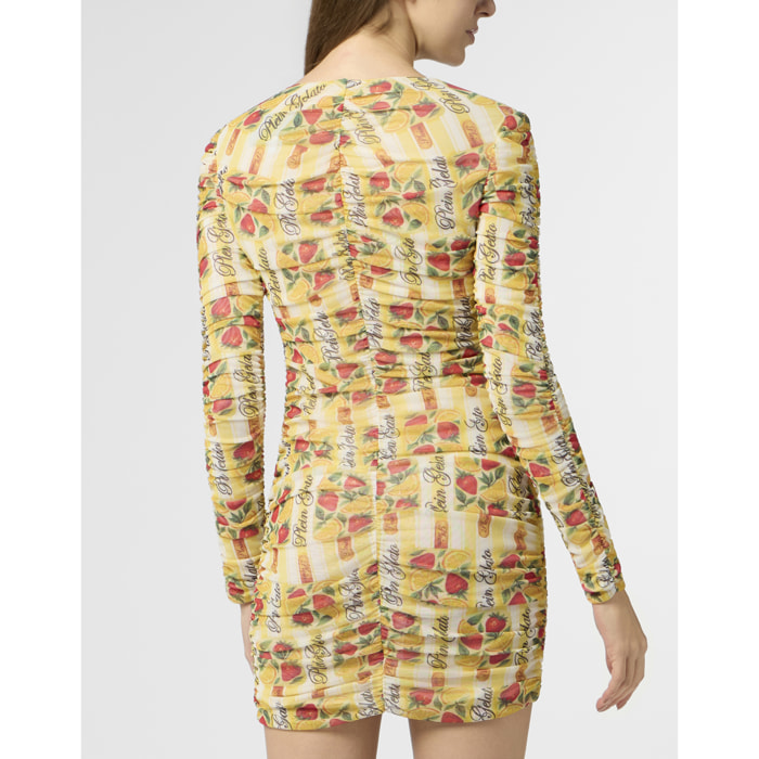 PHILIPP PLEIN Wrinkled Tulle Mini Dress Gelato
