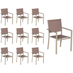 Lot de 10 chaises en aluminium taupe - textilène taupe