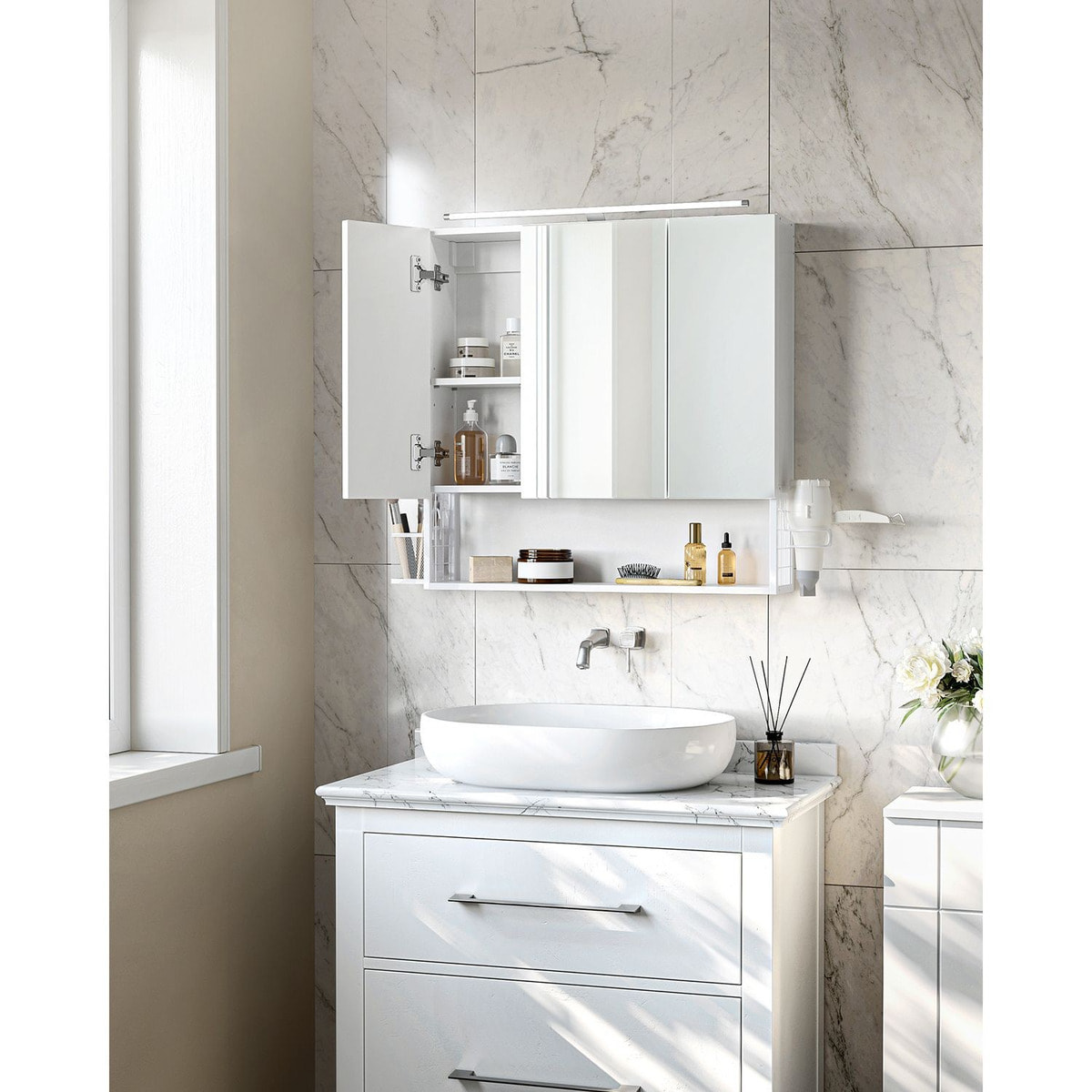 Armadietto Bagno con Specchio e Illuminazione LED Oskar