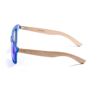 Gafas de sol OCEAN BEACH WOOD - Patilla de bambú natural con montura azul transparente / Revo azul