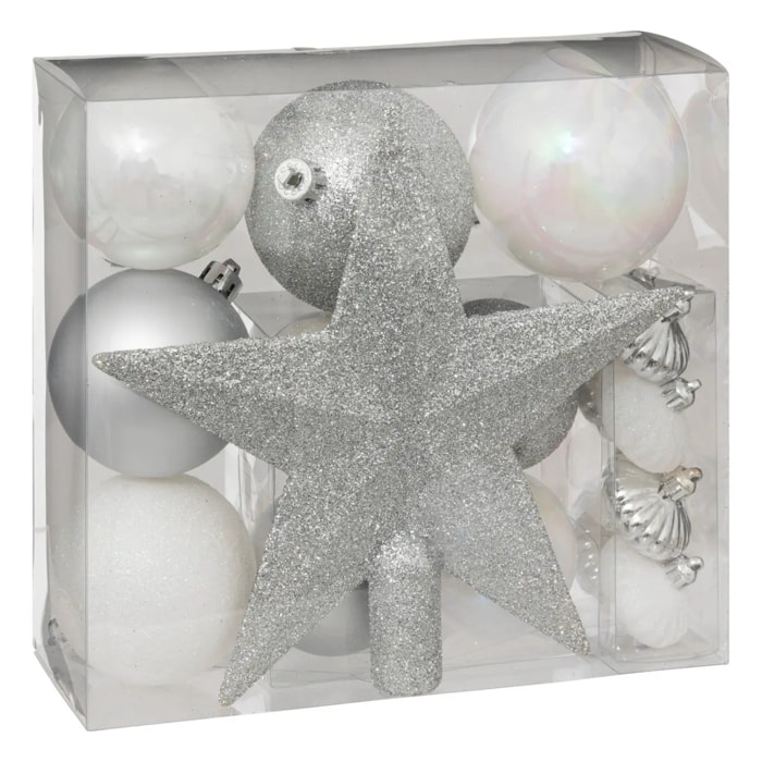 Kit de sapin "Colorama de Noël" 18 pièces argent/blanc