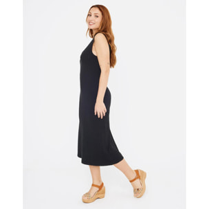 Vestido Midi Largo Cuello Redondo Negro - Desita