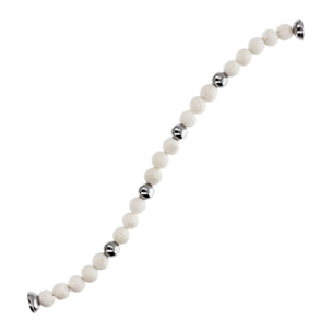 Bracciale di Sfere Argentate e in Pietra Naturale Corallo Bianco in Argento 925 placcato Rodio