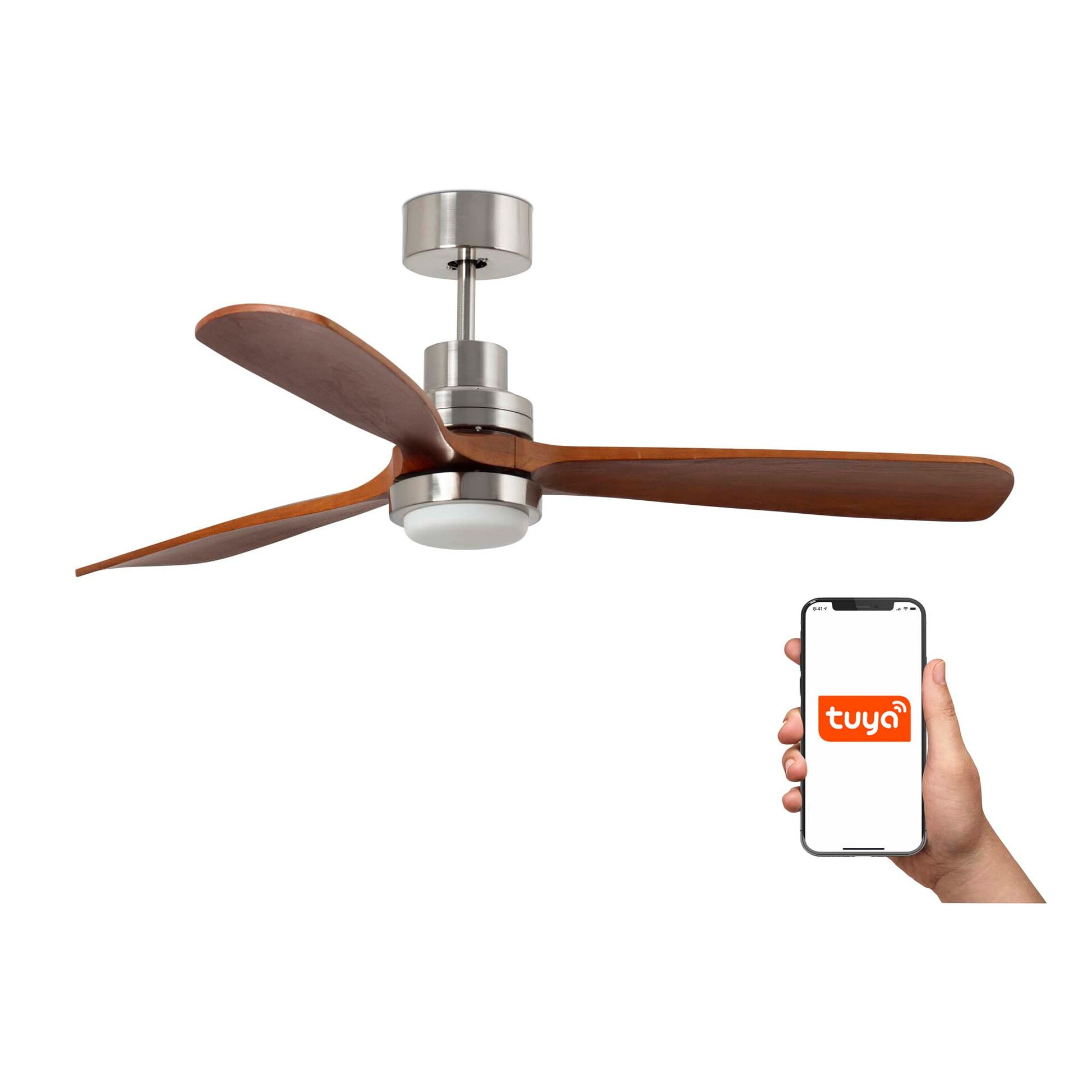 LANTAU XL LED Ventilateur de plafond nickel mat/noyer TUYA