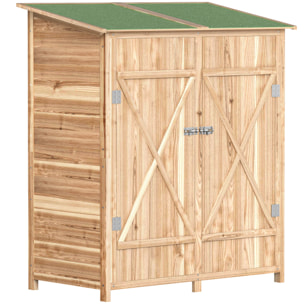 Armoire de jardin bois 2 portes 2 étagères toit bitumé 140 x 75 x 157 cm