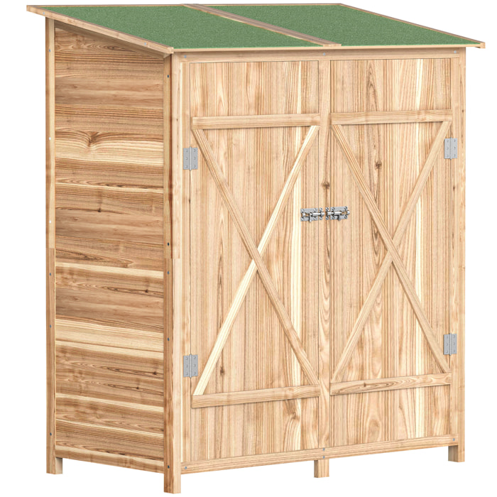 Armoire de jardin bois 2 portes 2 étagères toit bitumé 140 x 75 x 157 cm