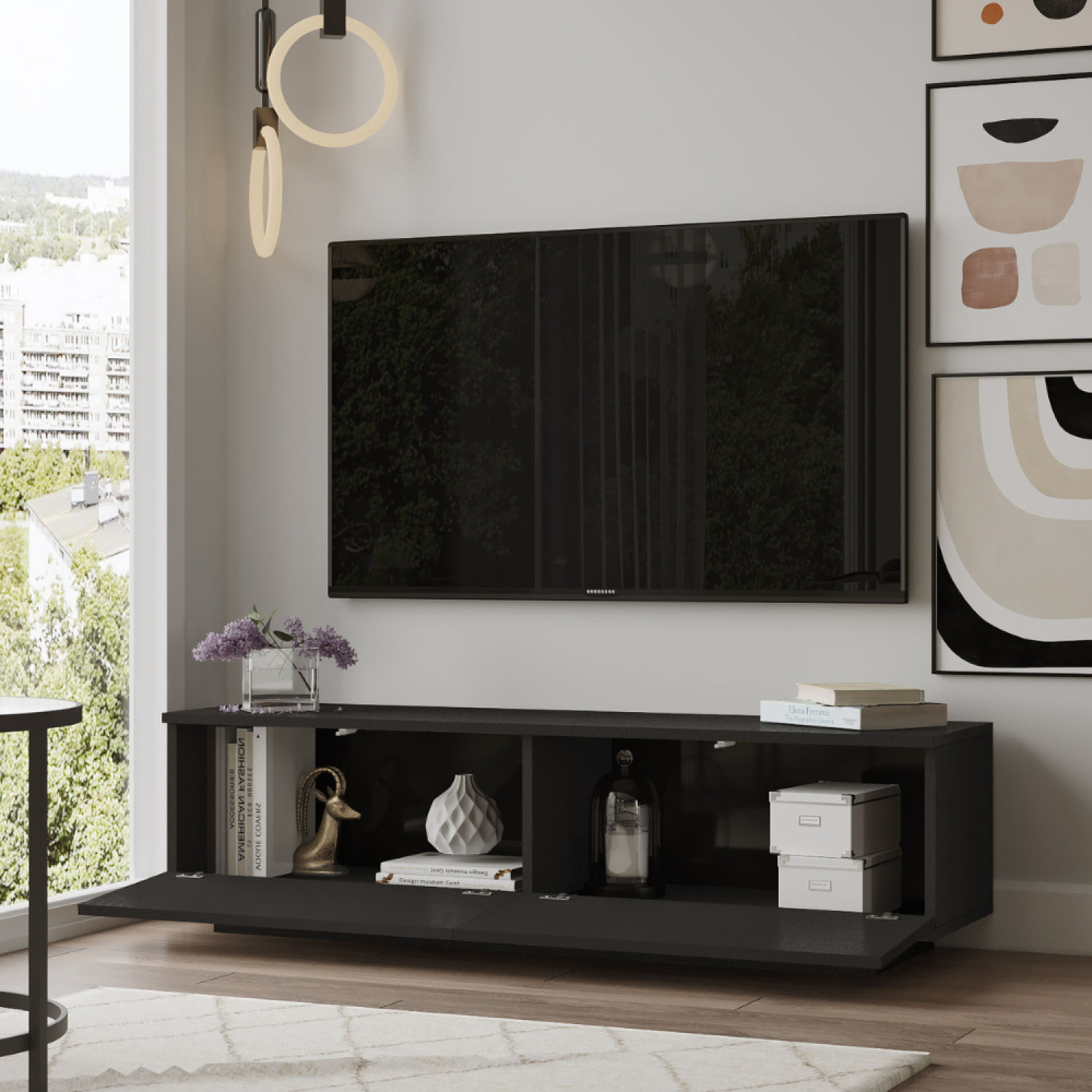 Meuble TV design noir 140cm ROMI