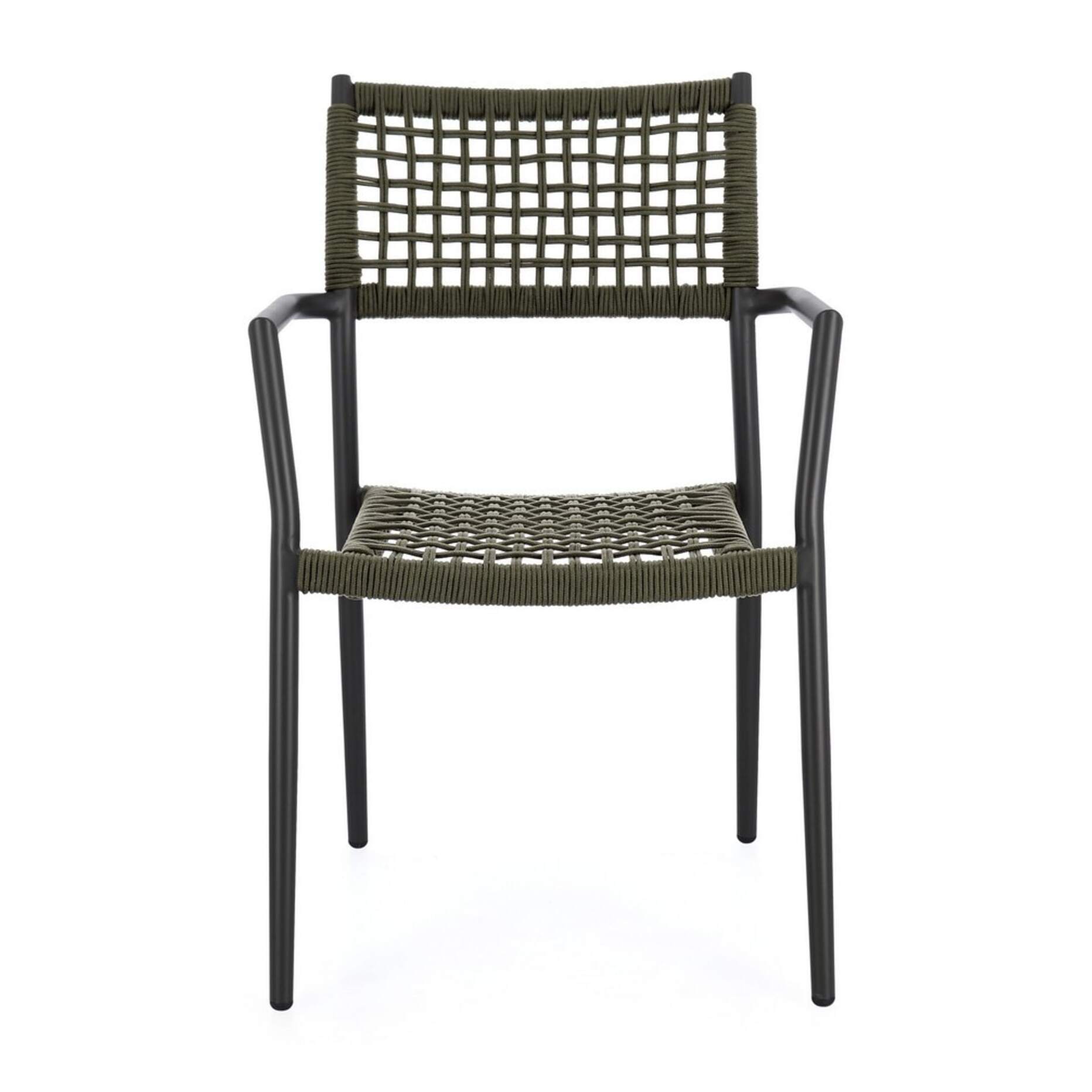 Set di 4 sedie con braccioli BLANES in alluminio antracite e corda verde