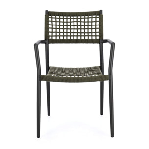 Set di 4 sedie con braccioli BLANES in alluminio antracite e corda verde
