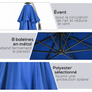 Parasol déporté octogonal inclinable rabattable diamètre 2,97 m parasol de jardin avec pied en croix bleu