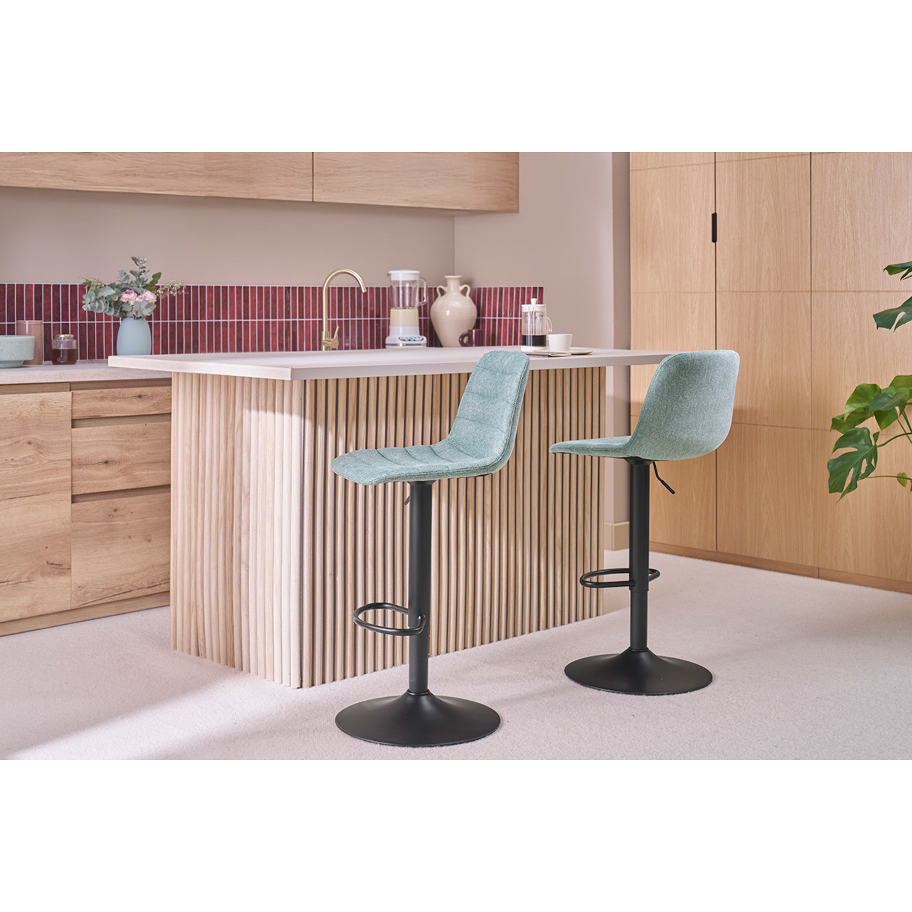 Tabourets de bar réglables pivotants 360° en tissu et métal bleu canard (lot de 2) SAURY