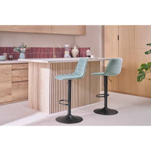 Tabourets de bar réglables pivotants 360° en tissu et métal bleu canard (lot de 2) SAURY