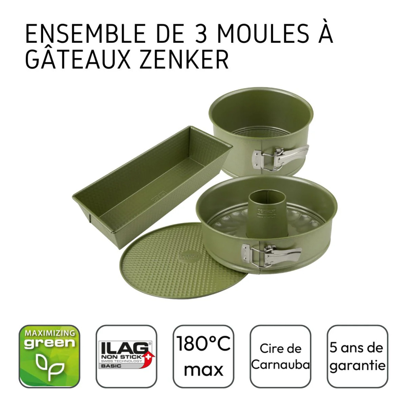 Ensemble de 3 moules à gâteaux de 18 à 30 cm Zenker Green Vision