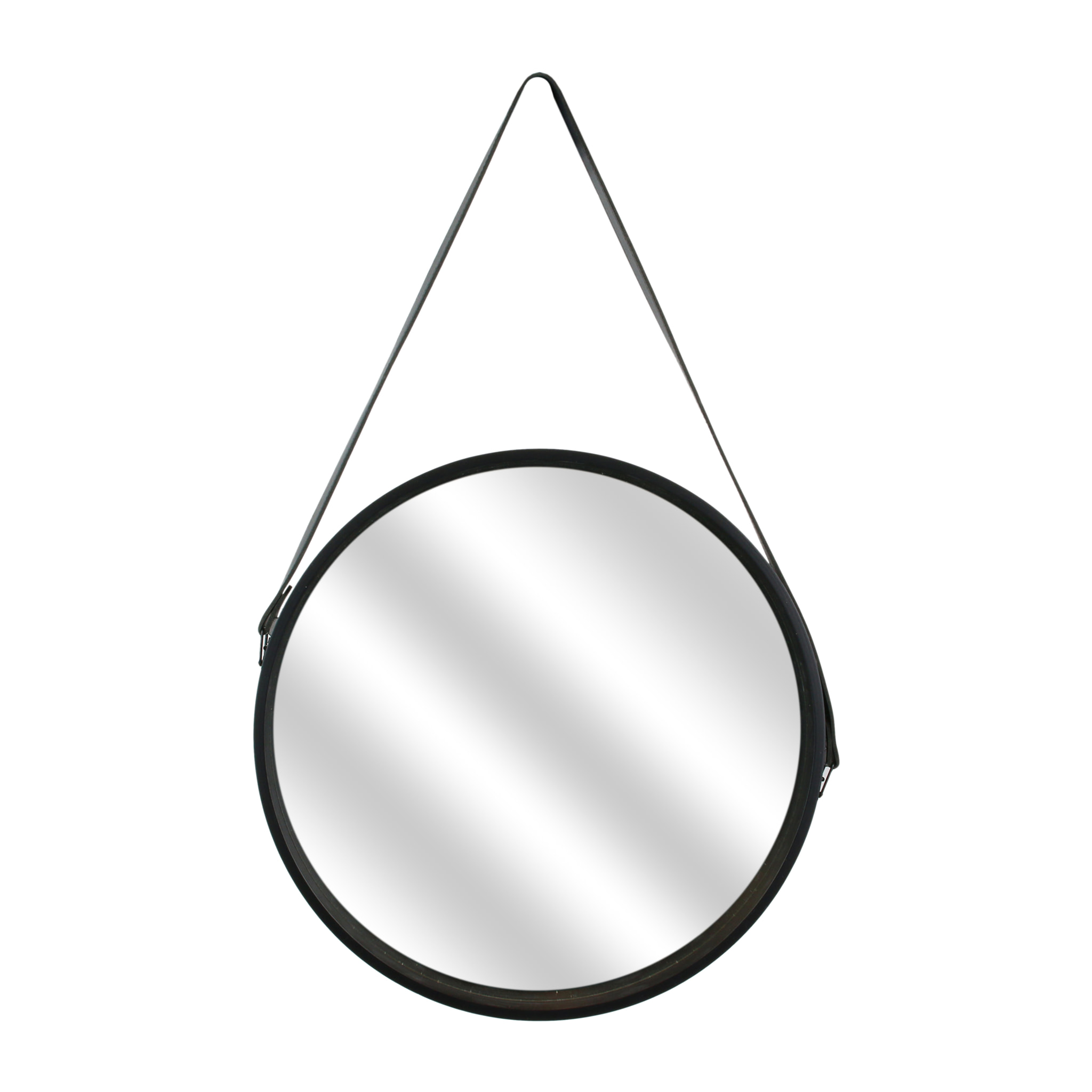 Miroir Rond Avec Anse Pu Noir 40cm