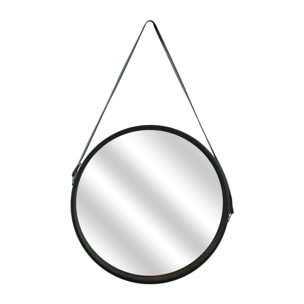 Miroir Rond Avec Anse Pu Noir 40cm