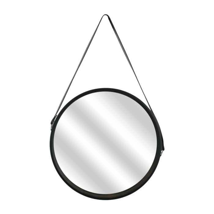 Miroir Rond Avec Anse Pu Noir 40cm
