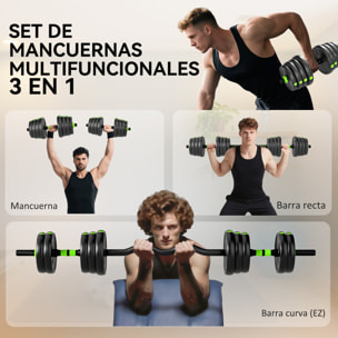 Juego de Mancuernas Ajustables, 3 en 1, 30kg, Juego de Pesas con Barras de Conexión y Mangos Antideslizantes, Pesas y Mancuernas para Hombres y Mujeres, Ejercicio de Fitness, Gimnasio en Casa