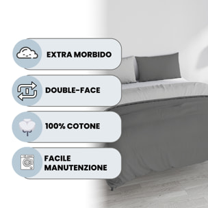 PARURE COPRIPIUMINO NATURAL COLOR, 100% Cotone, Made in Italy - FUMO/GRIGIO CHIARO