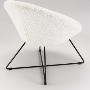 AGATHE - Fauteuil tissu bouclette blanc pieds croisés métal noir