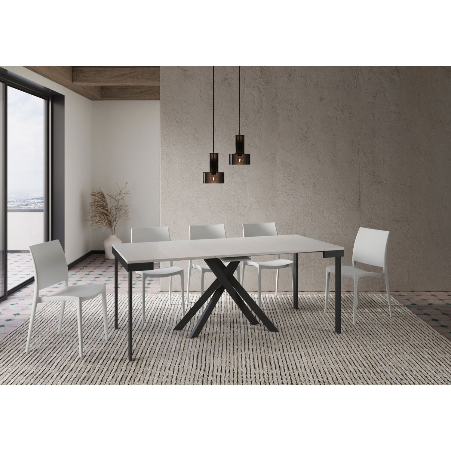 Consola extensible 90x40/196 cm Krack Small Evolution fresno blanco estructura antracita