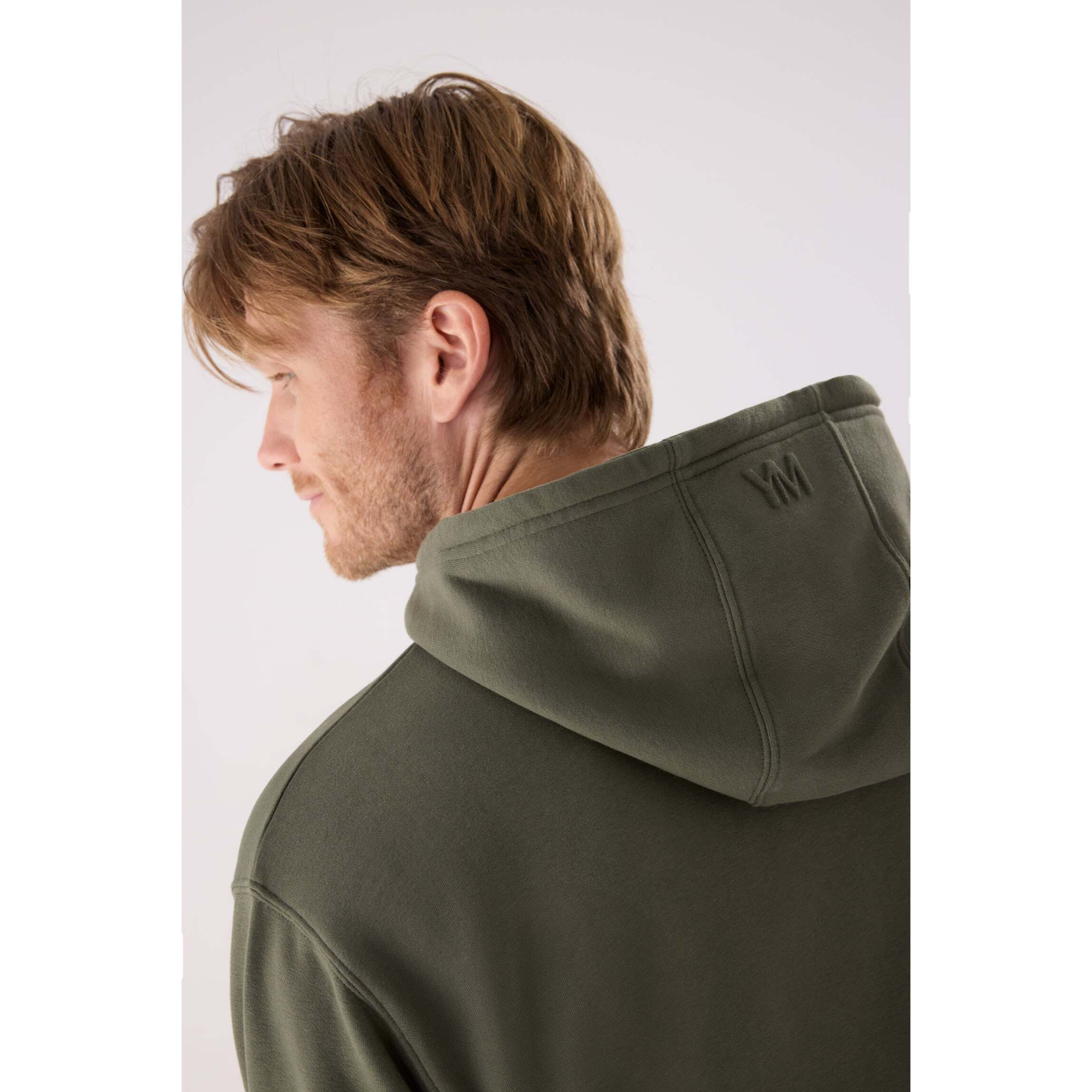 Sudadera deportiva hombre afelpada con capucha verde botella