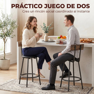 Juego de 2 Taburetes de Bar, Taburetes Altos de Cocina con Respaldo y Reposapiés, Tapizados en PU, Marco Metálico, Asiento de 60 cm de Altura, Negro