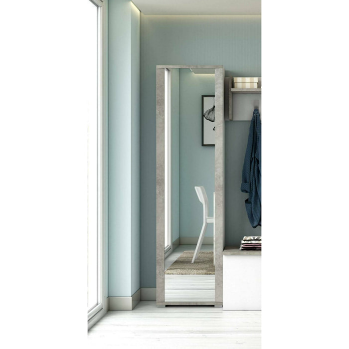 Scarpiera Asiago, Mobile multiuso da ingresso con anta a specchio , Armadio moderno portascarpe a 7 ripiani, 100% Made in Italy, 50x32hx182 cm, Bianco e Cemento
