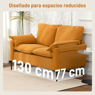 Sofá de 2 Plazas, Tapizado en Terciopelo, Sofá Moderno con Patas de Metal, Reposabrazos Acolchado, para Salón, Dormitorio, Oficina, Sala de Estar, 130x77x84 cm, Amarillo