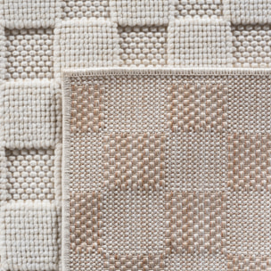 HELIX - Tapis moderne rond effet laine bouclé à motif damier en relief crème