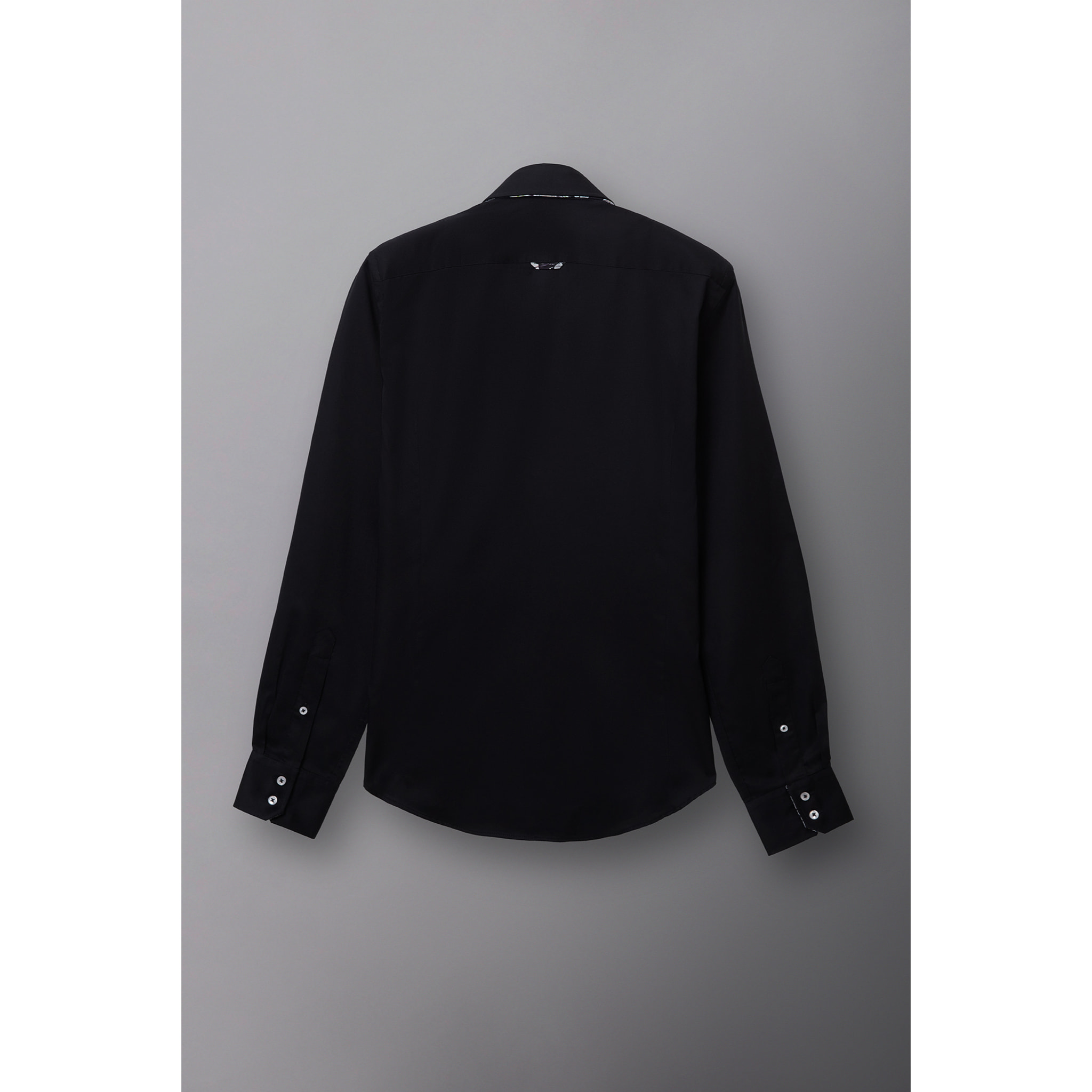 Camicia Uomo 2 Bottoni Button Down 7bottoni Doppio Coll Satin Unito Nero