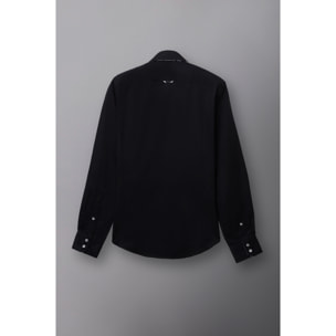 Camicia Uomo 2 Bottoni Button Down 7bottoni Doppio Coll Satin Unito Nero